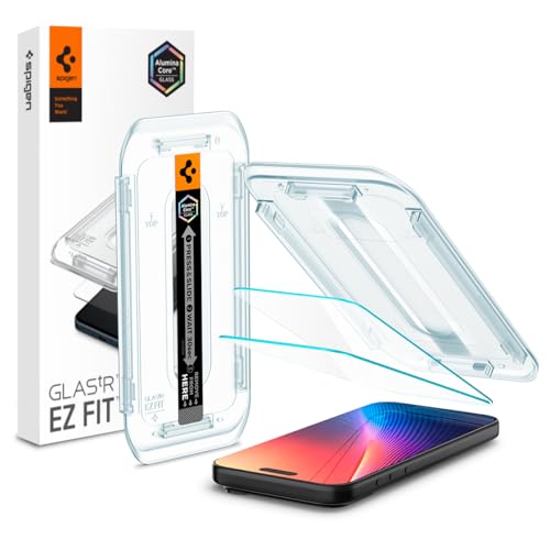 Spigen iPhone 17 ガラスフィルム iPhone 17 Pro ガラスフィルム iPhone 16 Pro 対応 9H+硬度強化ガラス 米軍規格落試験済み アルミナコア 貼り付けトレイ付き ナノコーティング 飛散防止 2枚入 EZ Fit AGL07928